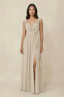 Ruffled V-Neck A-Line Chiffon Bridesmaid Dress in Champagne - KissProm BRIDESMAID DRESSES