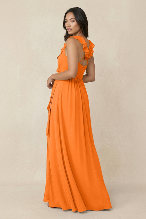 Ruffled V-Neck A-Line Chiffon Bridesmaid Dress in Cinnamon - KissProm BRIDESMAID DRESSES