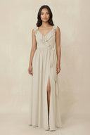 Ruffled V-Neck A-Line Chiffon Bridesmaid Dress in Dove Gray - KissProm BRIDESMAID DRESSES