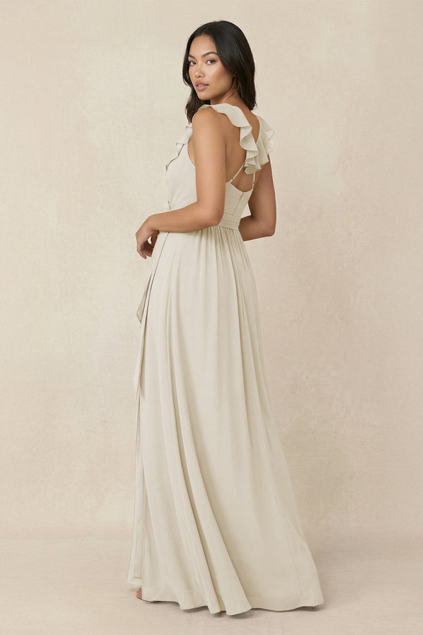 Ruffled V-Neck A-Line Chiffon Bridesmaid Dress in Dove Gray - KissProm BRIDESMAID DRESSES