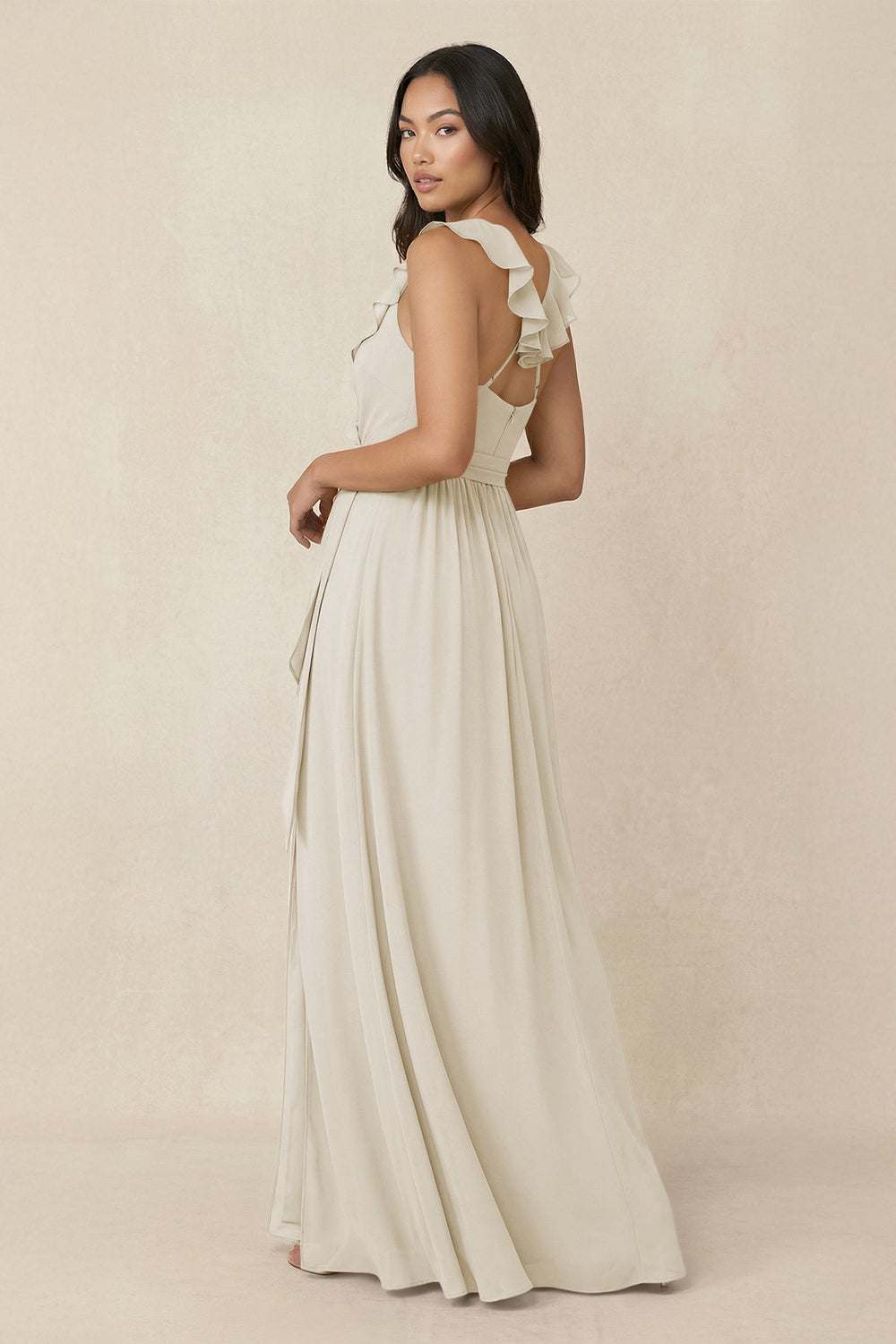 Ruffled V-Neck A-Line Chiffon Bridesmaid Dress in Dove Gray - KissProm BRIDESMAID DRESSES