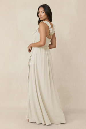 Ruffled V-Neck A-Line Chiffon Bridesmaid Dress in Dove Gray - KissProm BRIDESMAID DRESSES