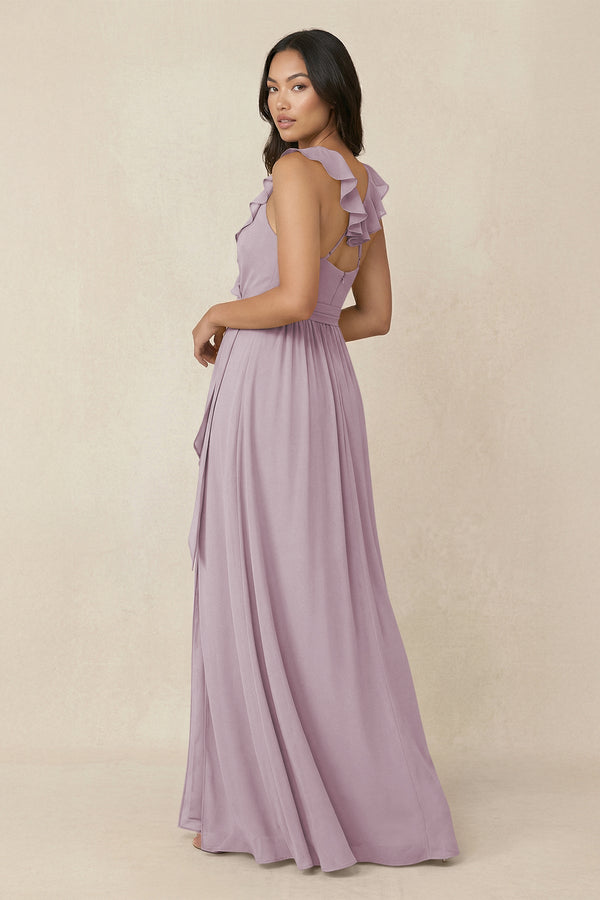 Ruffled V-Neck A-Line Chiffon Bridesmaid Dress in Dusk - KissProm BRIDESMAID DRESSES