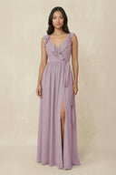 Ruffled V-Neck A-Line Chiffon Bridesmaid Dress in Dusk - KissProm BRIDESMAID DRESSES