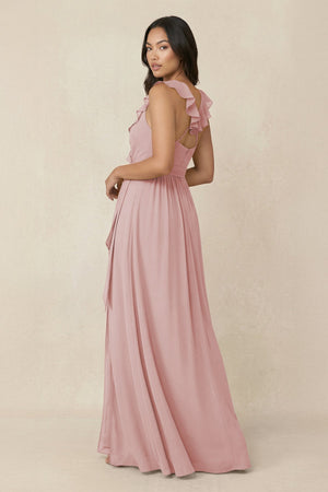Ruffled V-Neck A-Line Chiffon Bridesmaid Dress in Dusty Rose - KissProm BRIDESMAID DRESSES