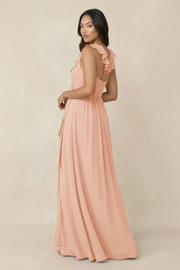 Ruffled V-Neck A-Line Chiffon Bridesmaid Dress in English Rose - KissProm BRIDESMAID DRESSES