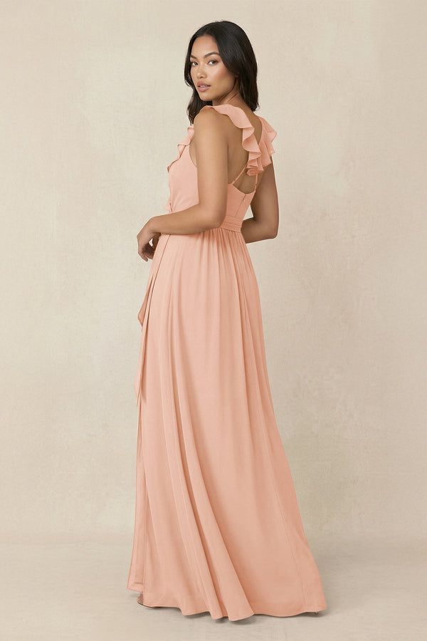 Ruffled V-Neck A-Line Chiffon Bridesmaid Dress in English Rose - KissProm BRIDESMAID DRESSES