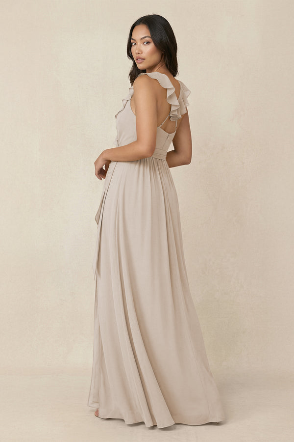 Ruffled V-Neck A-Line Chiffon Bridesmaid Dress in Frost - KissProm BRIDESMAID DRESSES