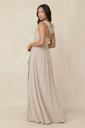 Ruffled V-Neck A-Line Chiffon Bridesmaid Dress in Frost - KissProm BRIDESMAID DRESSES