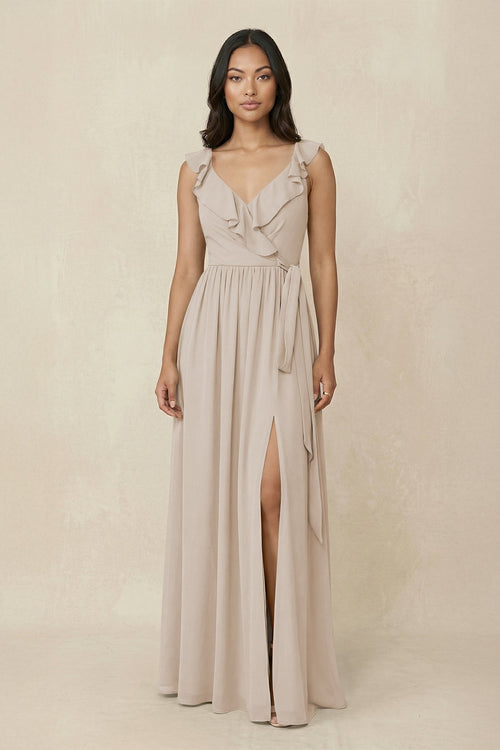 Ruffled V-Neck A-Line Chiffon Bridesmaid Dress in Frost - KissProm BRIDESMAID DRESSES