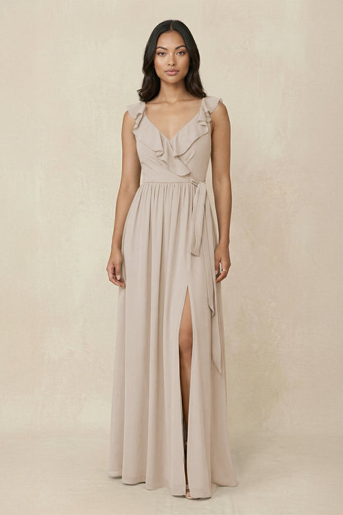 Ruffled V-Neck A-Line Chiffon Bridesmaid Dress in Frost - KissProm BRIDESMAID DRESSES