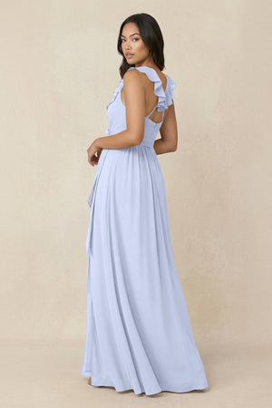 Ruffled V-Neck A-Line Chiffon Bridesmaid Dress in Ice - KissProm BRIDESMAID DRESSES