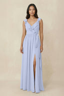Ruffled V-Neck A-Line Chiffon Bridesmaid Dress in Ice - KissProm BRIDESMAID DRESSES