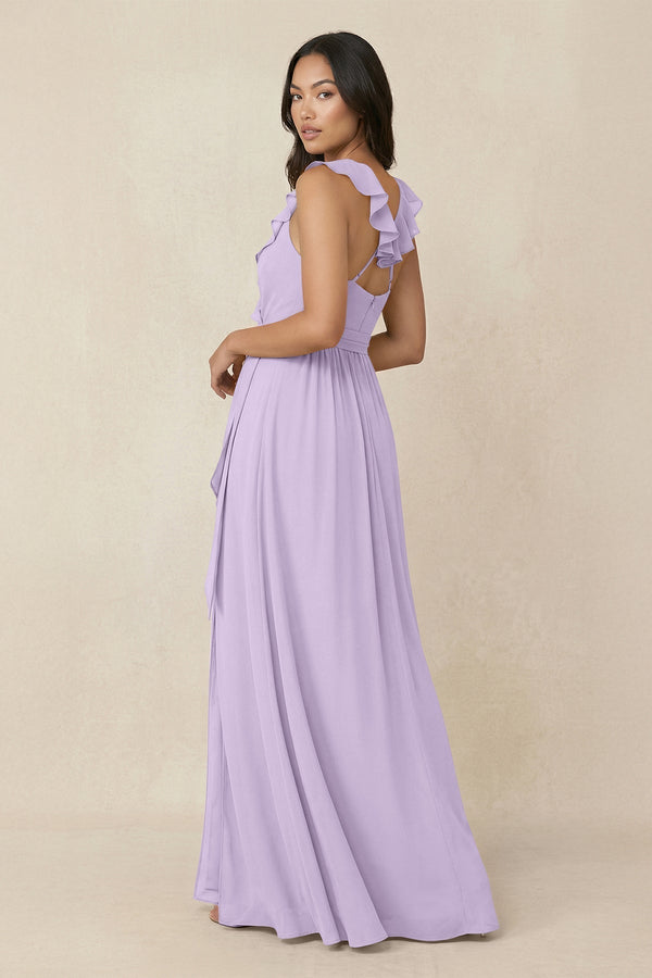 Ruffled V-Neck A-Line Chiffon Bridesmaid Dress in Lavender - KissProm BRIDESMAID DRESSES