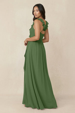 Ruffled V-Neck A-Line Chiffon Bridesmaid Dress in Moss - KissProm BRIDESMAID DRESSES