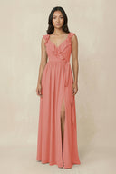 Ruffled V-Neck A-Line Chiffon Bridesmaid Dress in Mulberry - KissProm BRIDESMAID DRESSES