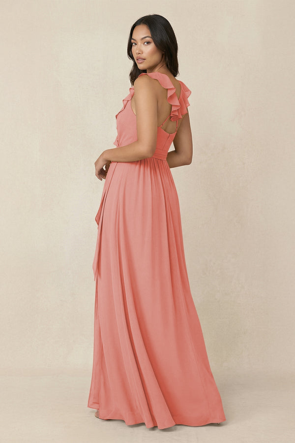 Ruffled V-Neck A-Line Chiffon Bridesmaid Dress in Mulberry - KissProm BRIDESMAID DRESSES