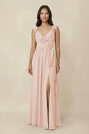 Ruffled V-Neck A-Line Chiffon Bridesmaid Dress in Pale Blush - KissProm BRIDESMAID DRESSES