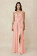 Ruffled V-Neck A-Line Chiffon Bridesmaid Dress in Rose Petal - KissProm BRIDESMAID DRESSES