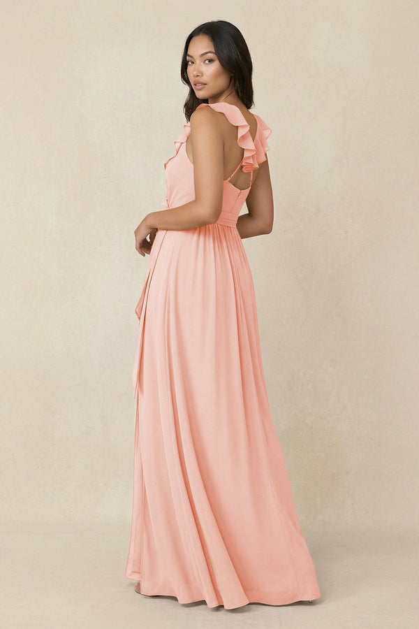 Ruffled V-Neck A-Line Chiffon Bridesmaid Dress in Rose Petal - KissProm BRIDESMAID DRESSES