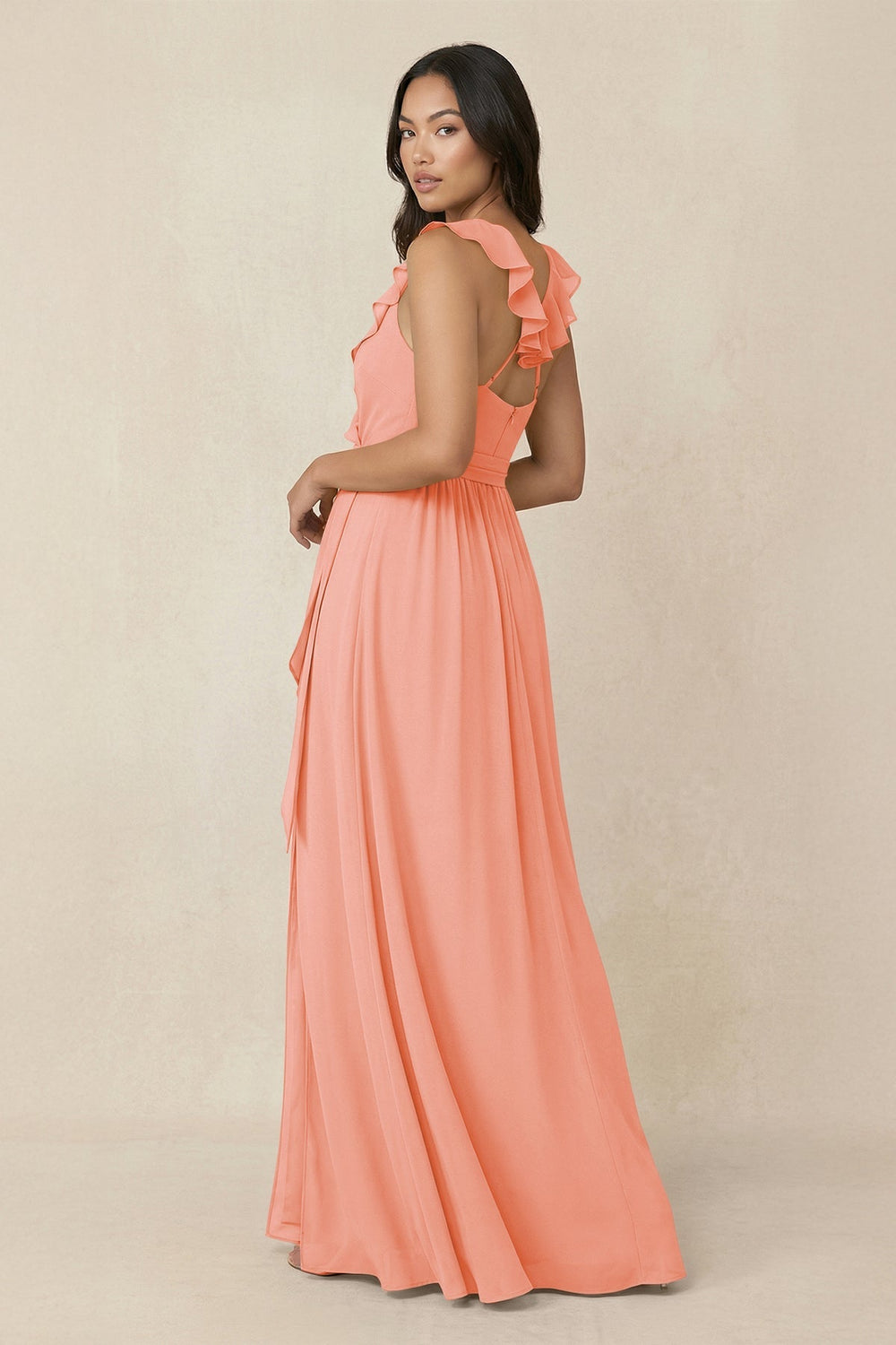 Ruffled V-Neck A-Line Chiffon Bridesmaid Dress in Rosette - KissProm BRIDESMAID DRESSES