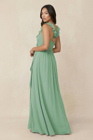 Ruffled V-Neck A-Line Chiffon Bridesmaid Dress in Sea Glass - KissProm BRIDESMAID DRESSES
