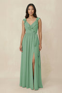 Ruffled V-Neck A-Line Chiffon Bridesmaid Dress in Sea Glass - KissProm BRIDESMAID DRESSES