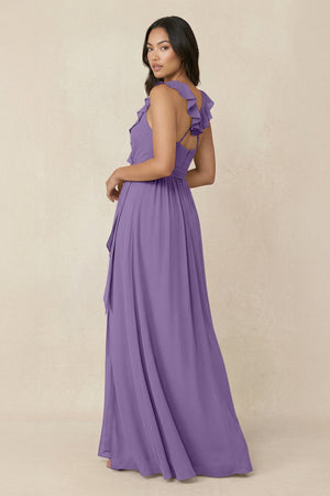 Ruffled V-Neck A-Line Chiffon Bridesmaid Dress in Tahiti - KissProm BRIDESMAID DRESSES