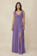Ruffled V-Neck A-Line Chiffon Bridesmaid Dress in Tahiti - KissProm BRIDESMAID DRESSES