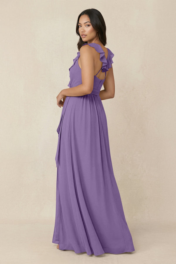 Ruffled V-Neck A-Line Chiffon Bridesmaid Dress in Tahiti - KissProm BRIDESMAID DRESSES