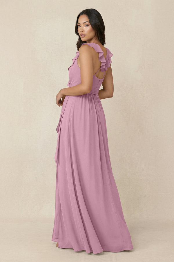 Ruffled V-Neck A-Line Chiffon Bridesmaid Dress in Vintage Mauve - KissProm BRIDESMAID DRESSES