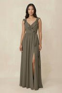 Ruffled V-Neck A-Line Chiffon Bridesmaid Dress in Willow Green - KissProm BRIDESMAID DRESSES