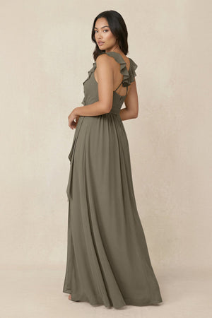 Ruffled V-Neck A-Line Chiffon Bridesmaid Dress in Willow Green - KissProm BRIDESMAID DRESSES