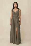 Ruffled V-Neck A-Line Chiffon Bridesmaid Dress in Willow Green - KissProm BRIDESMAID DRESSES