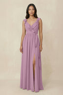 Ruffled V-Neck A-Line Chiffon Bridesmaid Dress in Wisteria - KissProm BRIDESMAID DRESSES