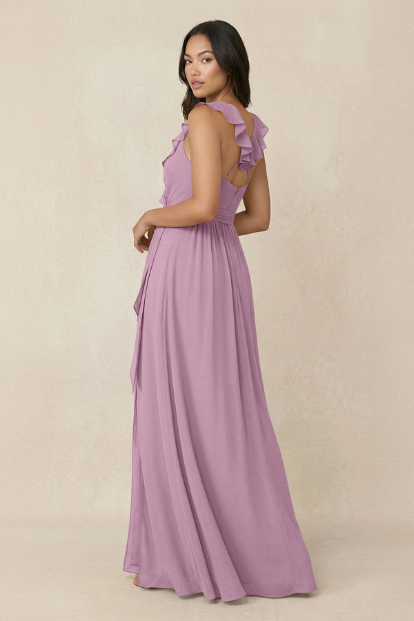 Ruffled V-Neck A-Line Chiffon Bridesmaid Dress in Wisteria - KissProm BRIDESMAID DRESSES