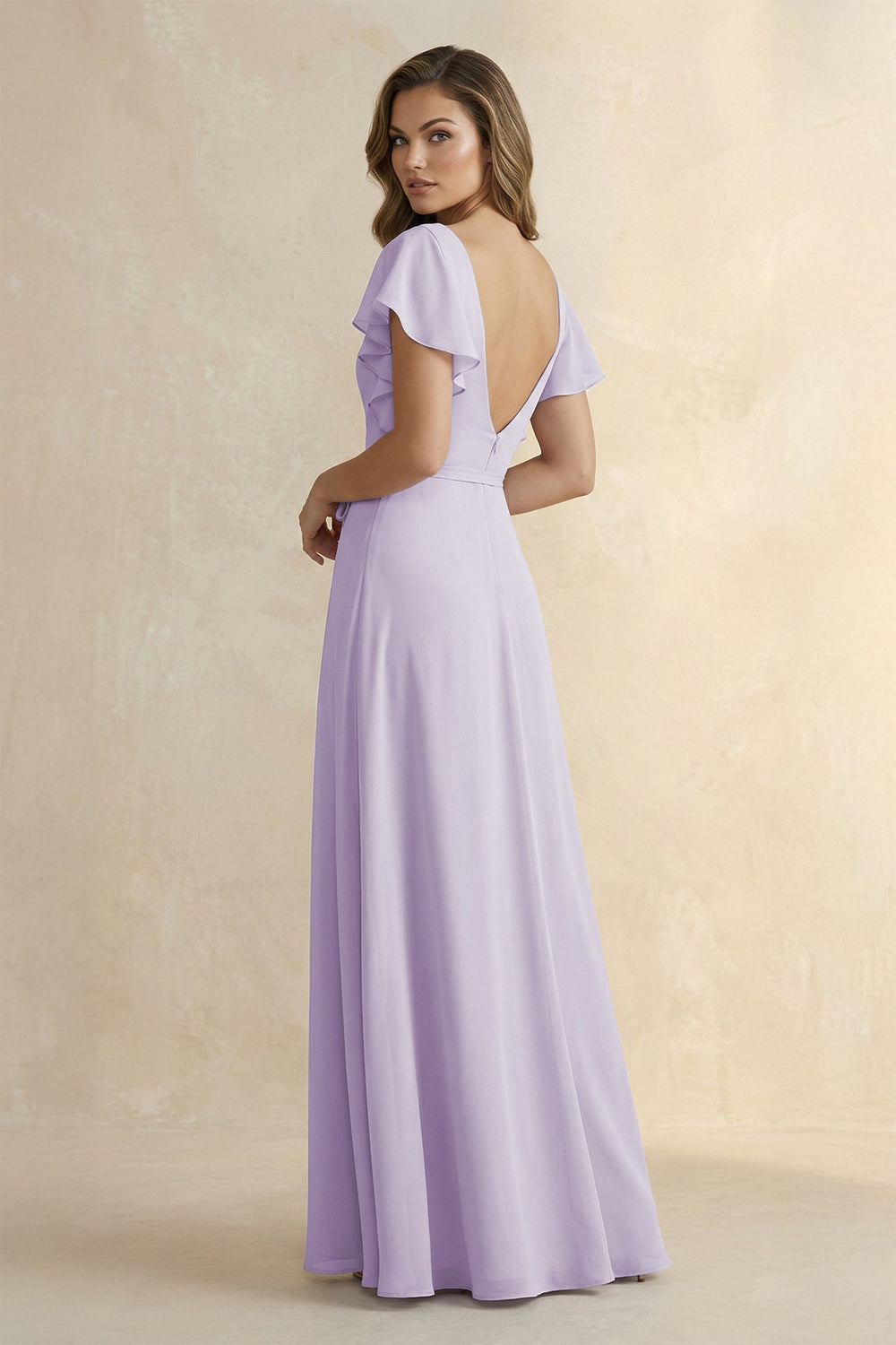 Ruffled V-Neck Chiffon A-Line Bridesmaid Dress in Lavender - KissProm BRIDESMAID DRESSES