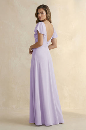 Ruffled V-Neck Chiffon A-Line Bridesmaid Dress in Lavender - KissProm BRIDESMAID DRESSES