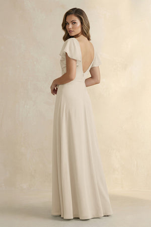 Ruffled V - Neck Chiffon A - Line Bridesmaid Dress in Champagne - KissProm Bridesmaid Dresses