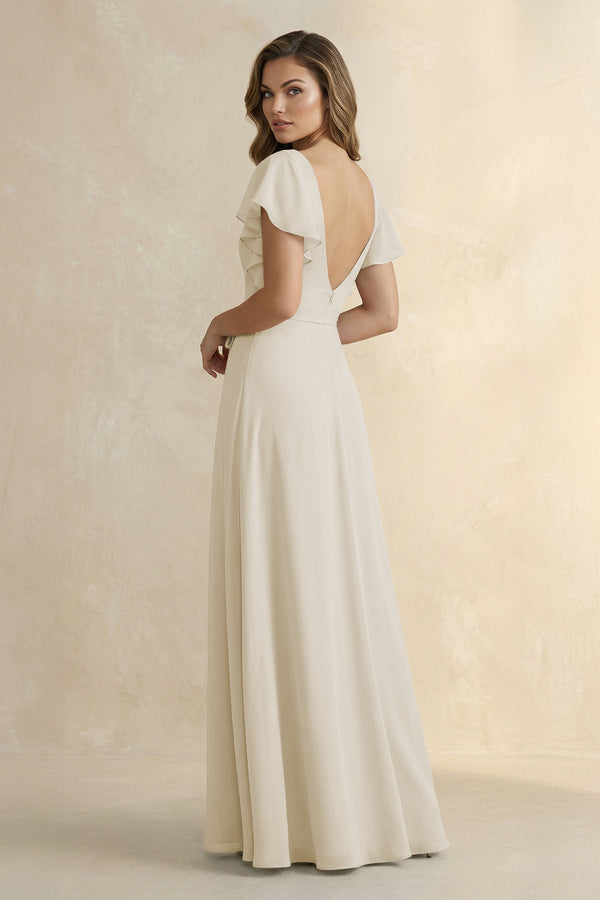Ruffled V - Neck Chiffon A - Line Bridesmaid Dress in Dove Gray - KissProm Bridesmaid Dresses