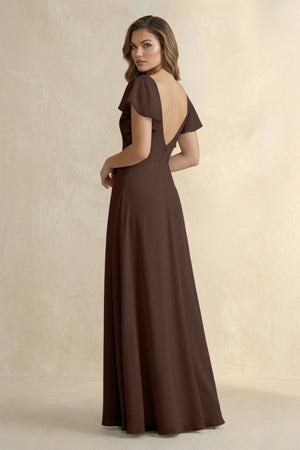 Ruffled V - Neck Chiffon A - Line Bridesmaid Dress in Espresso - KissProm Bridesmaid Dresses