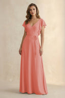 Ruffled V - Neck Chiffon A - Line Bridesmaid Dress in Mulberry - KissProm Bridesmaid Dresses