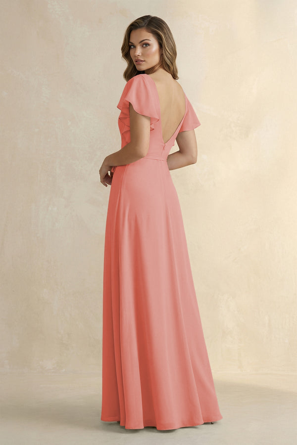 Ruffled V - Neck Chiffon A - Line Bridesmaid Dress in Mulberry - KissProm Bridesmaid Dresses