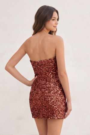 Rust Sequins Strapless Tight Mini Homecoming Dresses | KISSPROM