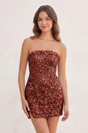 Rust Sequins Strapless Tight Mini Homecoming Dresses | KISSPROM