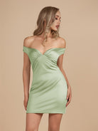 Ryna | Turquoise - Bodycon Off the Shoulder Satin Short Homecoming Dresses