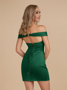 Ryna | Turquoise - Bodycon Off the Shoulder Satin Short Homecoming Dresses