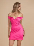 Ryna | Turquoise - Bodycon Off the Shoulder Satin Short Homecoming Dresses