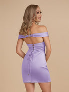 Ryna | Turquoise - Bodycon Off the Shoulder Satin Short Homecoming Dresses