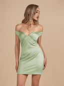 Ryna | Turquoise - Bodycon Off the Shoulder Satin Short Homecoming Dresses